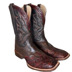 Stetson Men’s Cowboy Boots 11.5 EE Wide Tooled Leather Square Toe Western Dressy